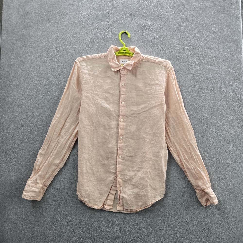 Uniqlo Men Button Up Shirt XL Pink Linen Collared Front